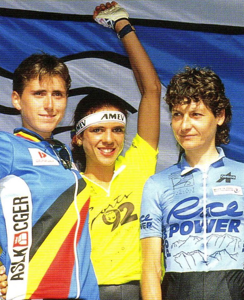 Le podium final de ce Tour féminin 92 : Van Moorsel, Longo et Van de Vijver.