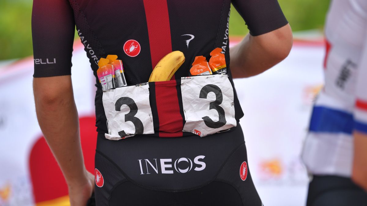 Ineos rider with food in pockets
