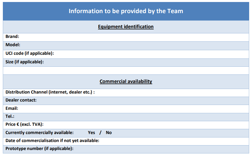 Un formulaire reprenant les informations à fournir par les équipes
