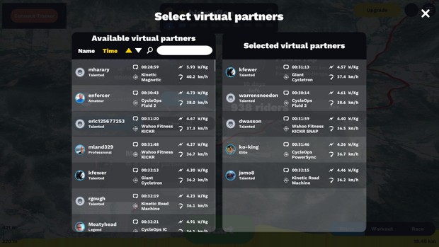 Partenaires virtuels de l'application Rouvy