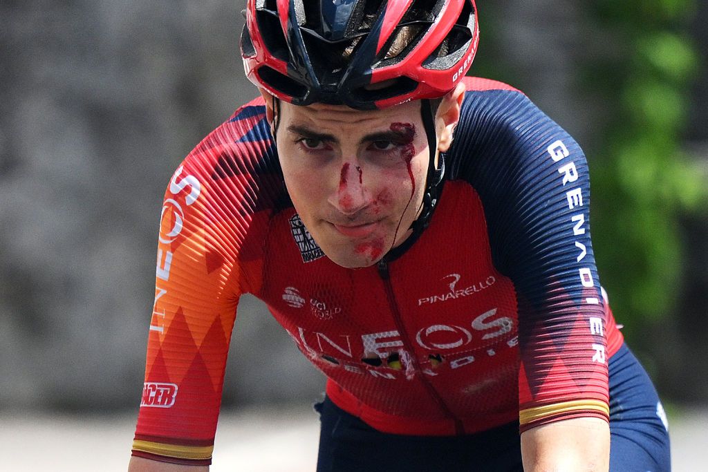 Carlos Rodriguez fought to finish stage 20 despite a nasty crash