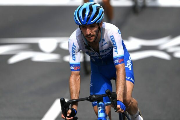 Simon Yates (Jayco-AlUla) crosses the finish line on stage 8 of the Tour de France in Limoges following his late crash