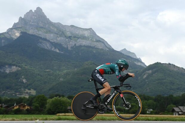 Tour de France 2023: Jai Hindley (Bora-Hansgrohe) during the stage 16 time trial to Combloux