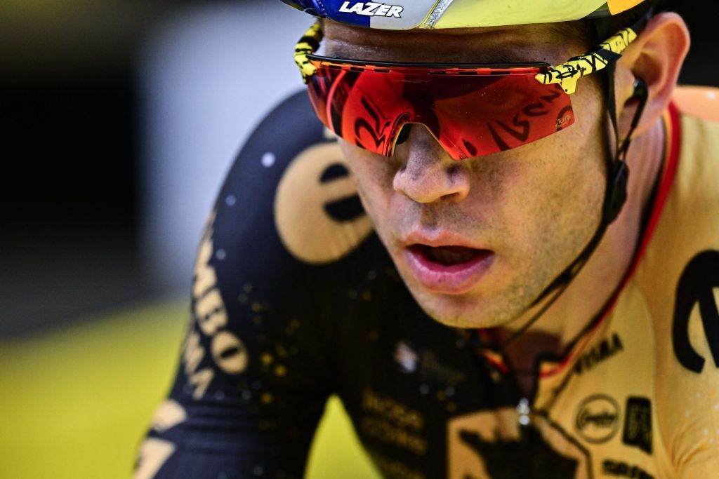 JumboVismas Belgian rider Wout Van Aert cycles across the finish line of the 6th stage of the 110th edition of the Tour de France cycling race 145 km between Tarbes and CauteretsCambasque in the Pyrenees mountains in southwestern France on July 6 2023 Photo by Marco BERTORELLO AFP Photo by MARCO BERTORELLOAFP via Getty Images