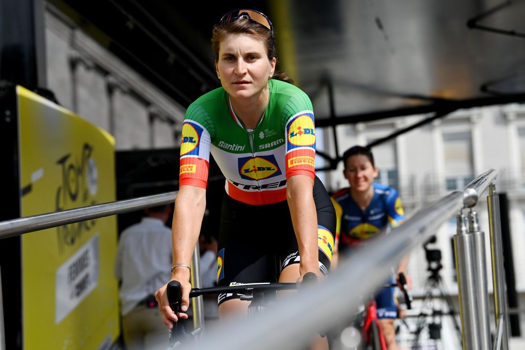 CLERMONTFERRAND FRANCE JULY 23 Elisa Longo Borghini of Italy and Team Lidl Trek prior to the 2nd Tour de France Femmes 2023 Stage 1a 1234km stage from ClermontFerrand to ClermontFerrand UCIWWT on July 23 2023 in ClermontFerrand France Photo by Tim de WaeleGetty Images