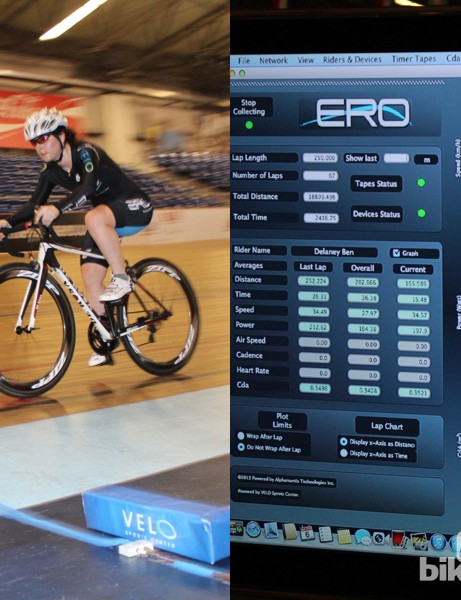 Le système Aero Track d'Alphamantis Technologies fournit des chiffres de traînée en temps réel, en utilisant les données de puissance et de vitesse d'un cycliste sur un vélodrome couvert
