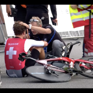 Stefan Küng crashed at the UEC Road Championships time trial in Emmen on September 20, 2023