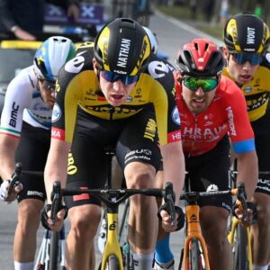 Nathan Van Hooydonck and Sonny Colbrelli in the breakaway in Gent-Wevelgem in 2021