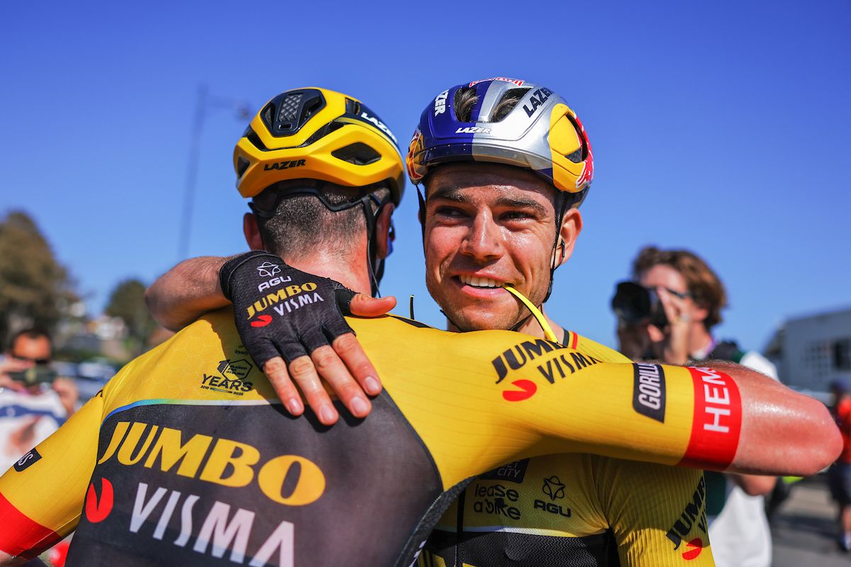 Wout van Aert celebrates yet another Jumbo-Visma victory on stage 5 of the 2023 Tour of Britain