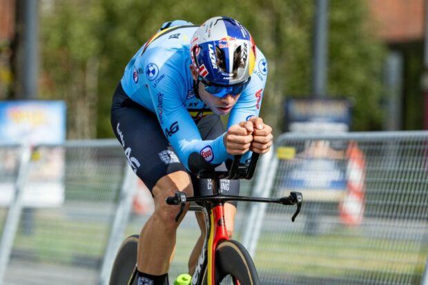 Wout van Aert in training for the time trial at the upcoming 2023 UEC Road European Championships