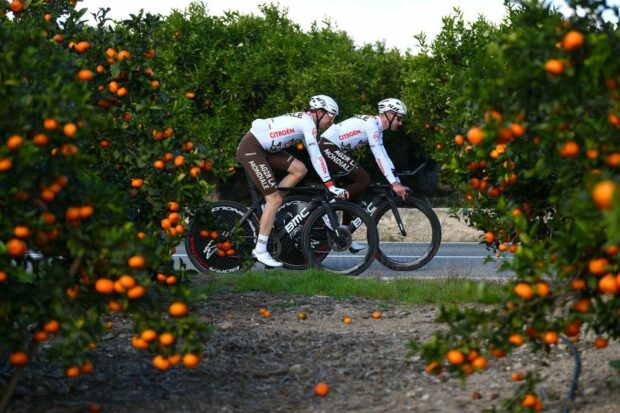 Oliver Naesen of Belgium and Geoffrey Bouchard of France on training ride for AG2R Citroën