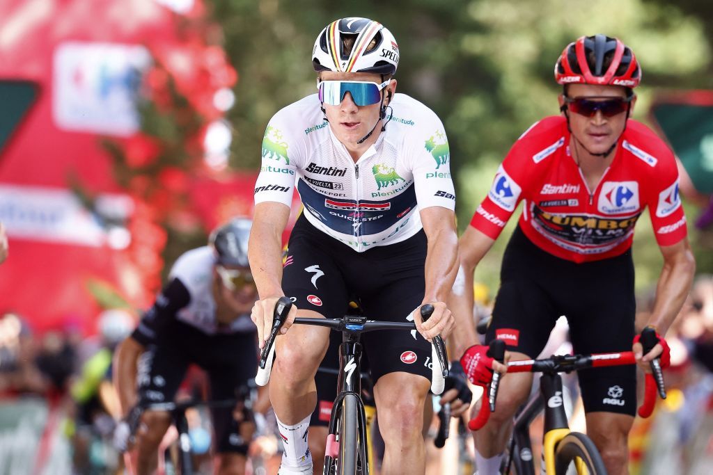 Remco Evenepoel wearing the white jersey at the Vuelta a Espana