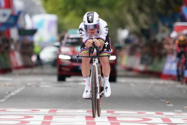 World champion Remco Evenepoel (Soudal-QuickStep) crossed the line as the best of the GC contenders during the stage 10 time trial at the Vuelta a España