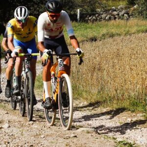 Jasper Ockeloen rides in front of countryman Piotr Havik at Gravel Grit