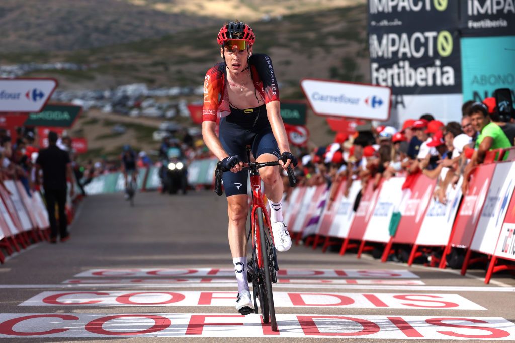 Thymen Arensman competing at the 2023 Vuelta a España before he crashed out on stage 7