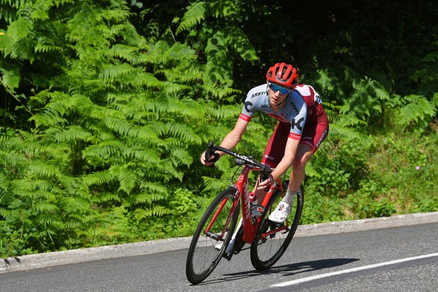 BAGNERES-DE-LUCHON, FRANCE - 24 JUILLET : Ian Boswell des États-Unis et Team Katusha / lors du 105e Tour de France 2018, étape 16, une étape de 218 km de Carcassonne à Bagnères-de-Luchon le 24 juillet 2018 à Bagnères- de Luchon, France.