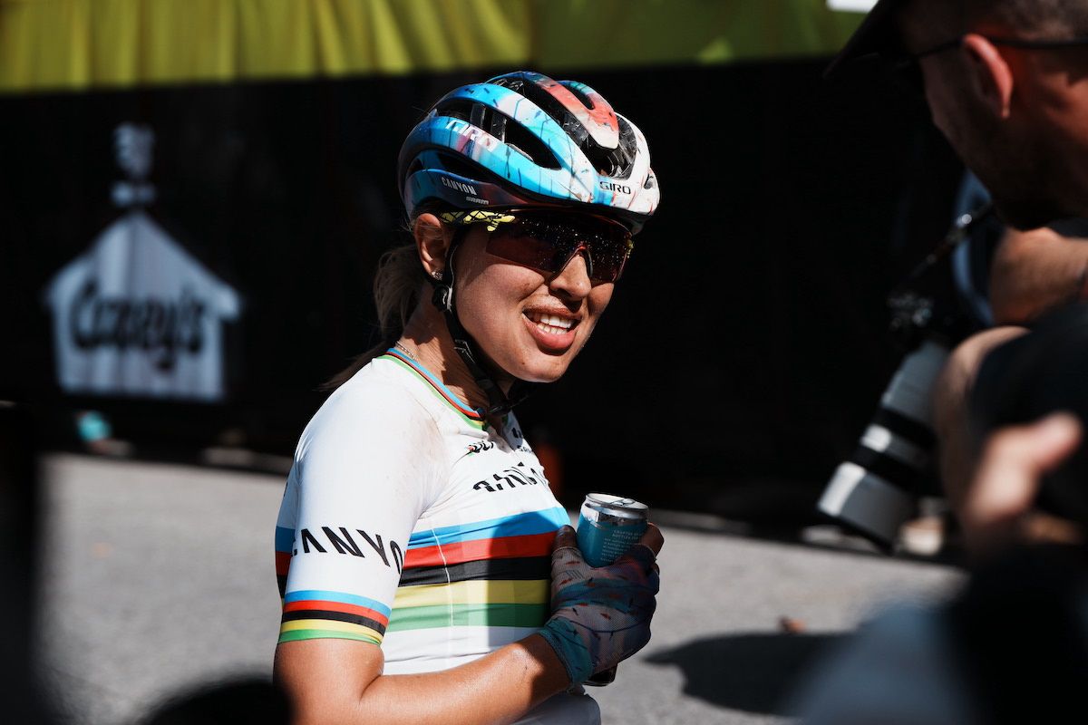 Kasia Niewiadoma (Canyon-SRAM) who after claiming a solo victory at Big Sugar was off the bike and on the ground to recover