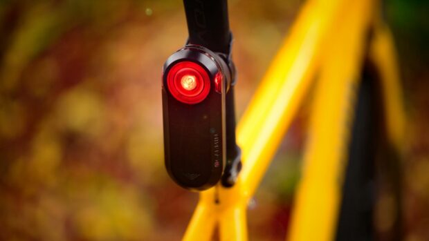 Garmin Varia RTL515 mounted on a yellow bike