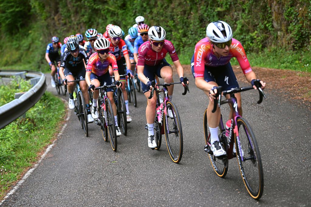 LAGOS DE COVADONGA SPAIN MAY 07 Demi Vollering of The Netherlands and Team SD Worx Pink UCI Womens WorldTour Leader Jersey compete during the 9th La Vuelta Femenina 2023 Stage 7 a 937km stage from Pola de Siero to Lagos de Covadonga 1079m UCIWWT on May 07 2023 in Lagos de Covadonga Spain Photo by Dario BelingheriGetty Images