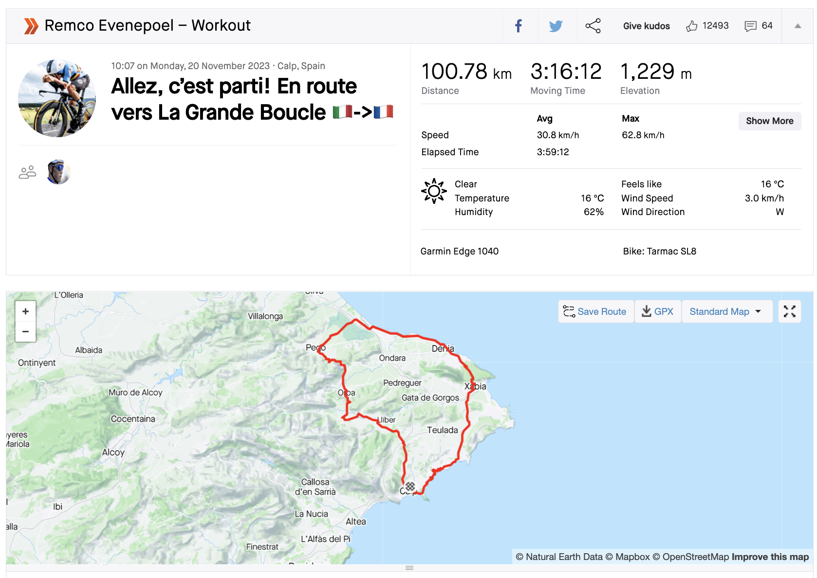 La course Strava de Remco Evenepoel fait allusion au départ du Tour de France 2024