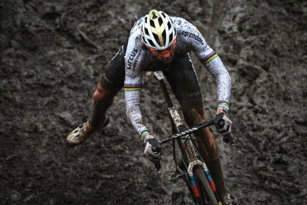 Mathieu van der Poel in action during the cyclocross World Cup in Namur 2019