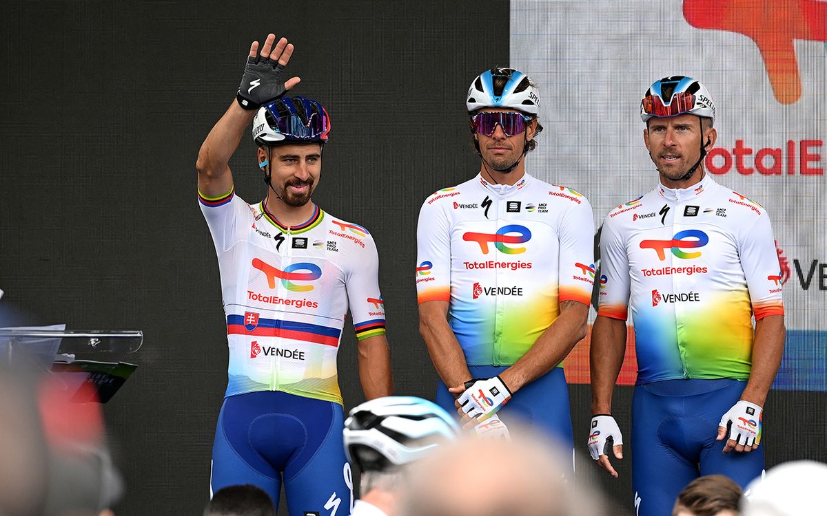 Alternate crop: Peter Sagan of Slovakia, Daniel Oss of Italy and Maciej Bodnar at the GP de Québec