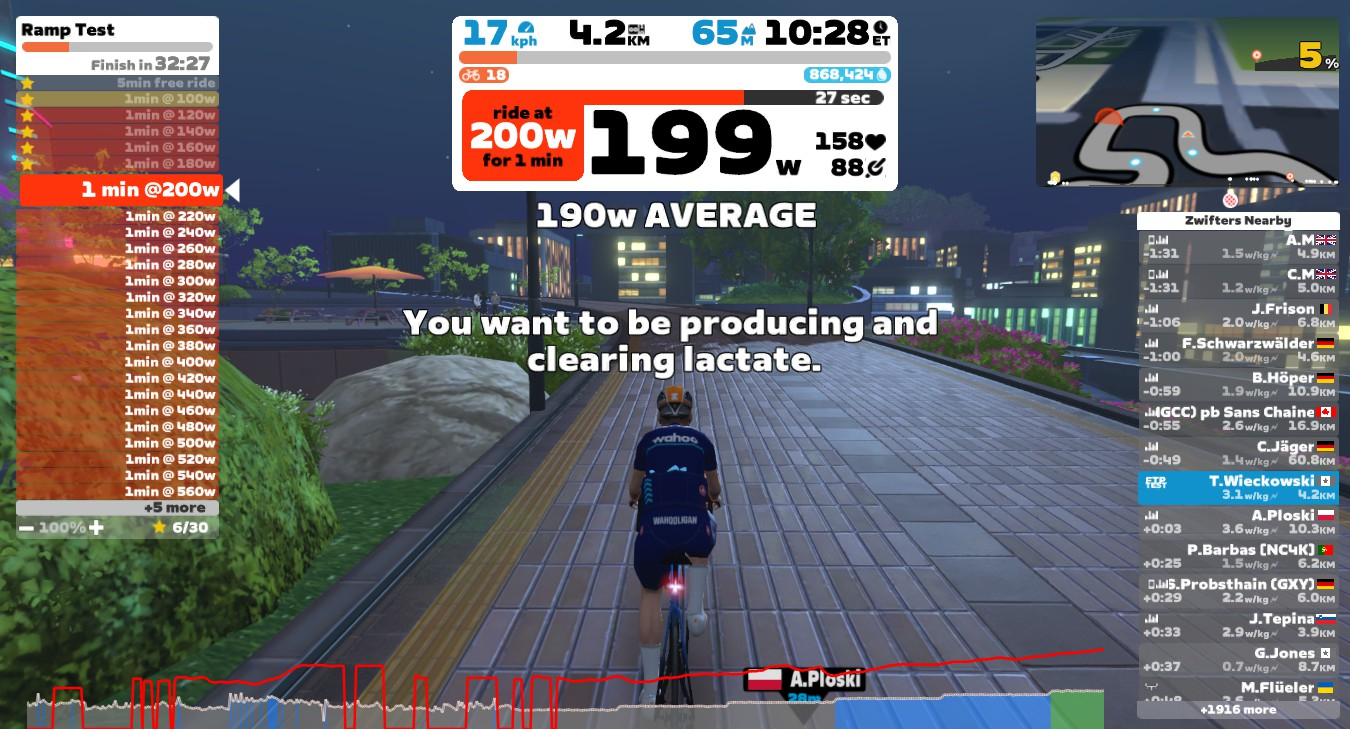 Un test de rampe Zwift