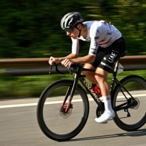 Tadej Pogacar in action at the 2023 Il Lombardia