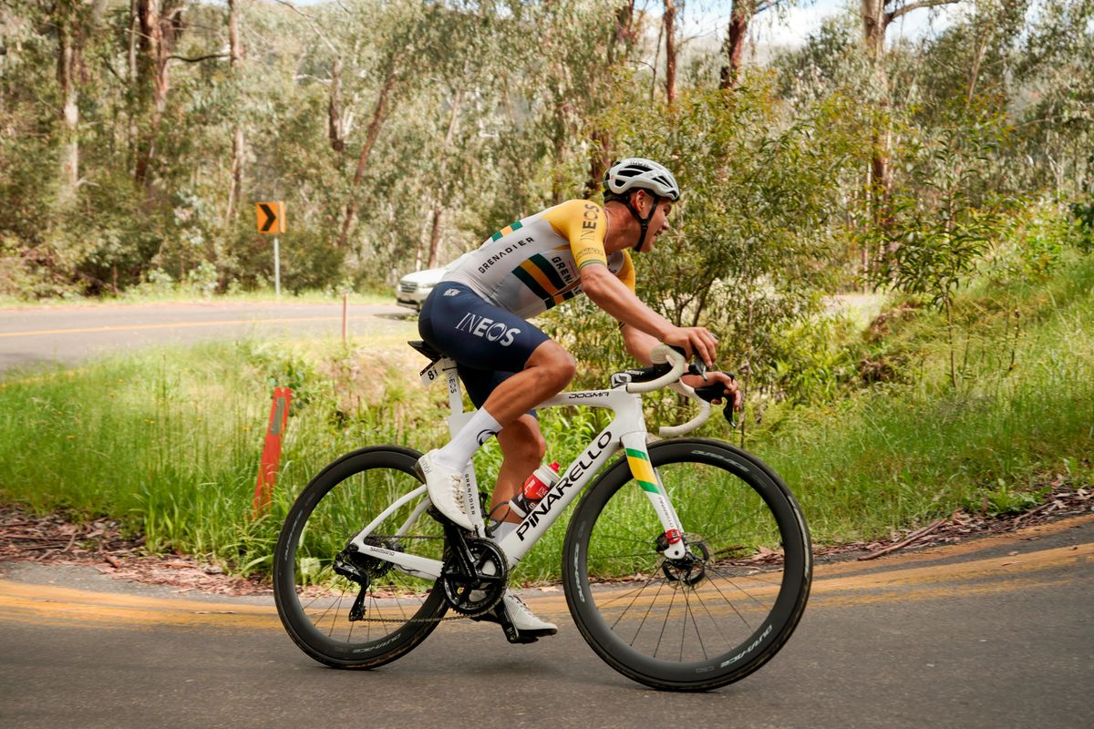 Luke Plapp (Ineos Grenadiers) chasing the KOM, stage win and overall victory on stage 3 of the Bright Brewery Tour of Bright