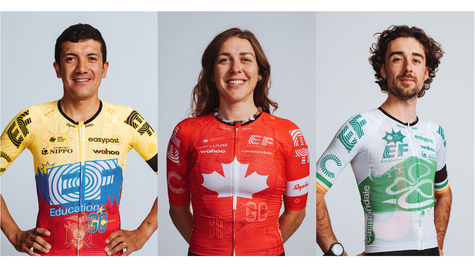 Trois des nouveaux kits de cyclisme EF Pro pour 2024