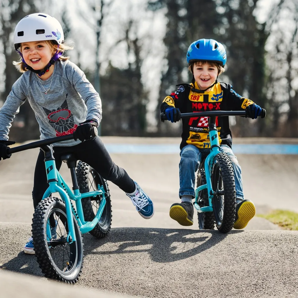 Enfants faisant du vélo d'équilibre Propain Bam Bam sur Pump Track
