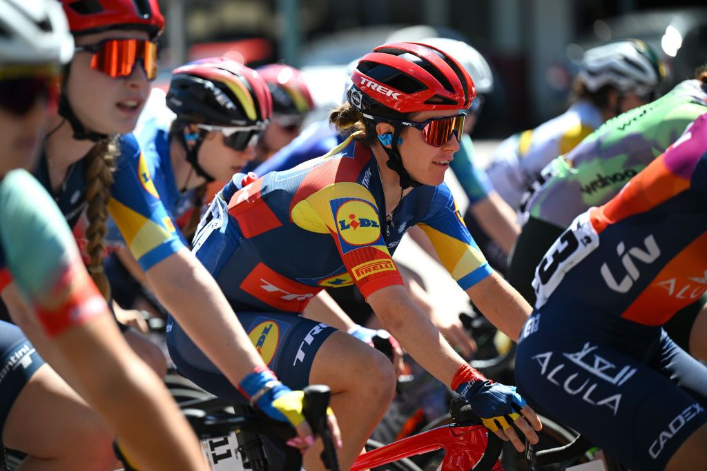 ADELAIDE AUSTRALIA JANUARY 14 Amanda Spratt of Australia and Team LidlTrek prior to the 8th Santos Womens Tour Down Under 2024 Stage 3 a 934km stage from Adelaide to Willunga Hill 370m UCIWWT on January 14 2024 in Adelaide Australia Photo by Tim de WaeleGetty Images