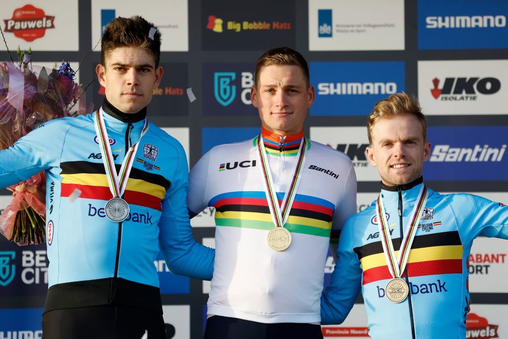 Mathieu van der Poel shared the podium with two Belgians – Wout van Aert and Eli Iserbyt at the 2023 Cyclocross World Championships