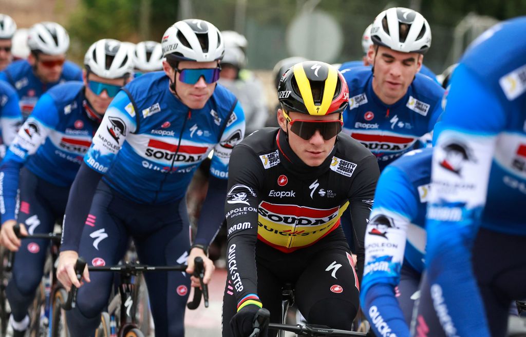 Remco Evenepoel among his Soudal-QuickStep teammates during the squad