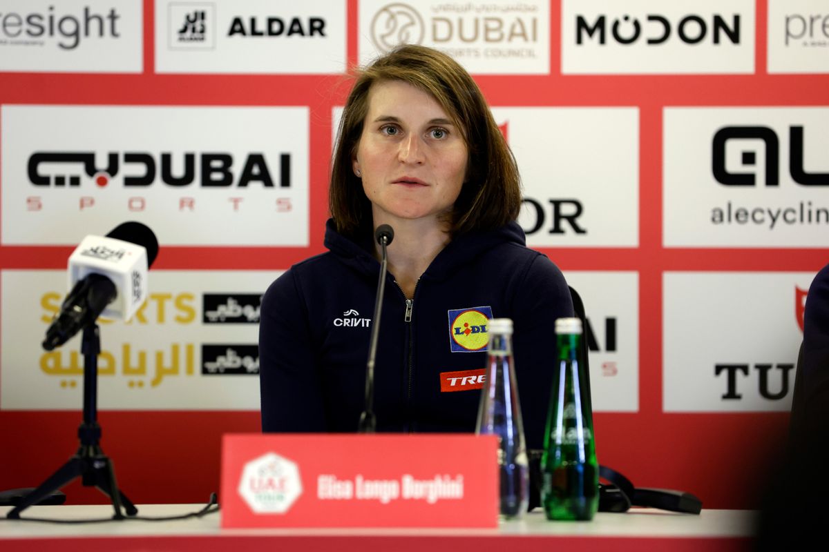 Elisa Longo Borghini speaks with the media ahead of the 2024 UAE Tour Women