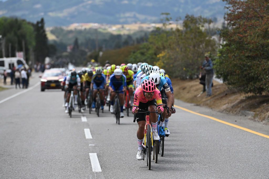 SANTA ROSA DE VITERBO COLOMBIA FEBRUARY 07 Richard Carapaz of Ecuador and Team EF Education EasyPost competes during the 4th Tour Colombia 2024 Stage 2 a 1686km stage from Paipa to Santa Rosa de Viterbo 2751m on February 07 2024 in Santa Rosa de Viterbo Colombia Photo by Maximiliano BlancoGetty Images