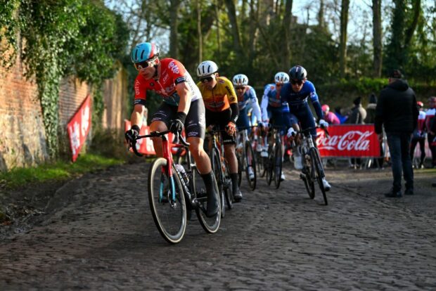 DOUR BELGIUM FEBRUARY 27 Arnaud De Lie of Belgium and Team Lotto Dstny competes during the 56th Le Samyn 2024 a 2043km one day race from Quaregnon to Dour on February 27 2024 in Dour Belgium Photo by Luc ClaessenGetty Images