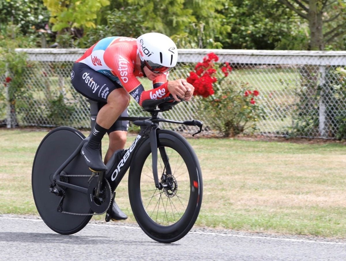 Logan Currie (Lotto Dstny) shifts up to the elite category and claims victory in the time trial at the Cycling New Zealand Elite Road National Championships in Timaru
