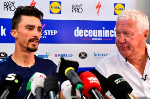 Julian Alaphilippe and Patrick Lefevere at the 2019 Tour de France