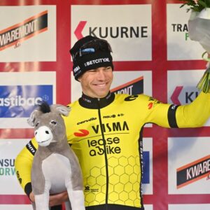 Wout van Aert celebrates his Kuurne-Brussel-Kuurne victory and another perfect Opening Weekend for Visma-Lease A Bike