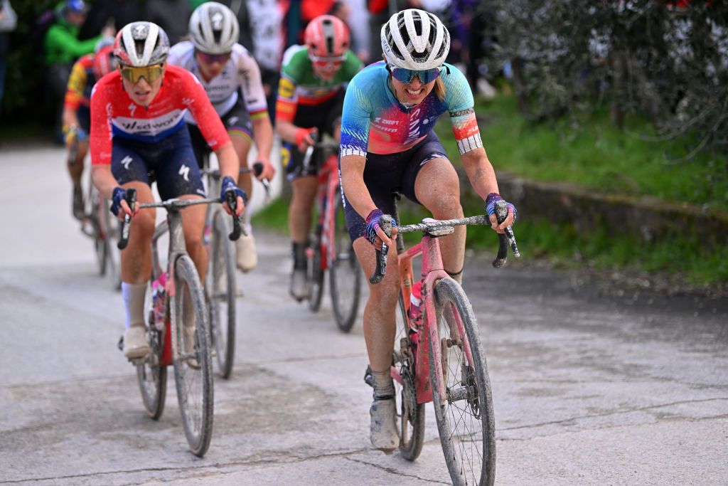 Kasia Niewiadoma, pictured here at Strade Bianche, is Canyon-Sram