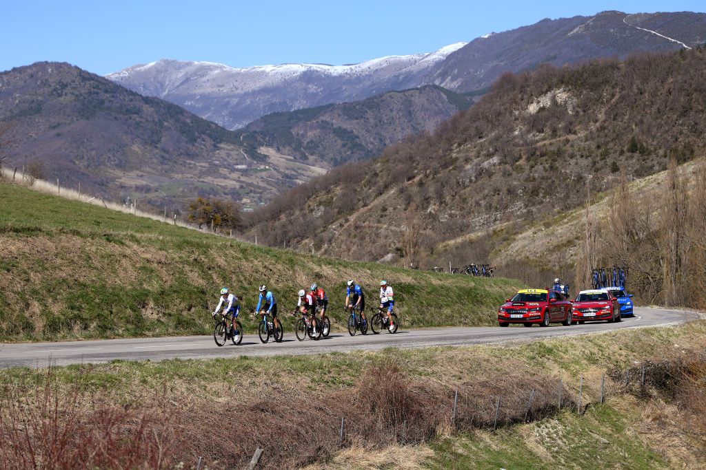 Paris-Nice stage 5 the snow can be seen on the higher peaks