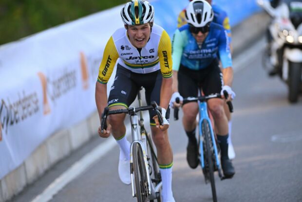 SALVANLES MARECOTTES SWITZERLAND APRIL 25 Luke Plapp of Australia and Team Jayco AlUla competes during the 77th Tour De Romandie 2024 Stage 2 a 171km stage from Fribourg to SalvanLes Marecottes 1059m UCIWT on April 25 2024 in SalvanLes Marecottes Switzerland Photo by Luc ClaessenGetty Images