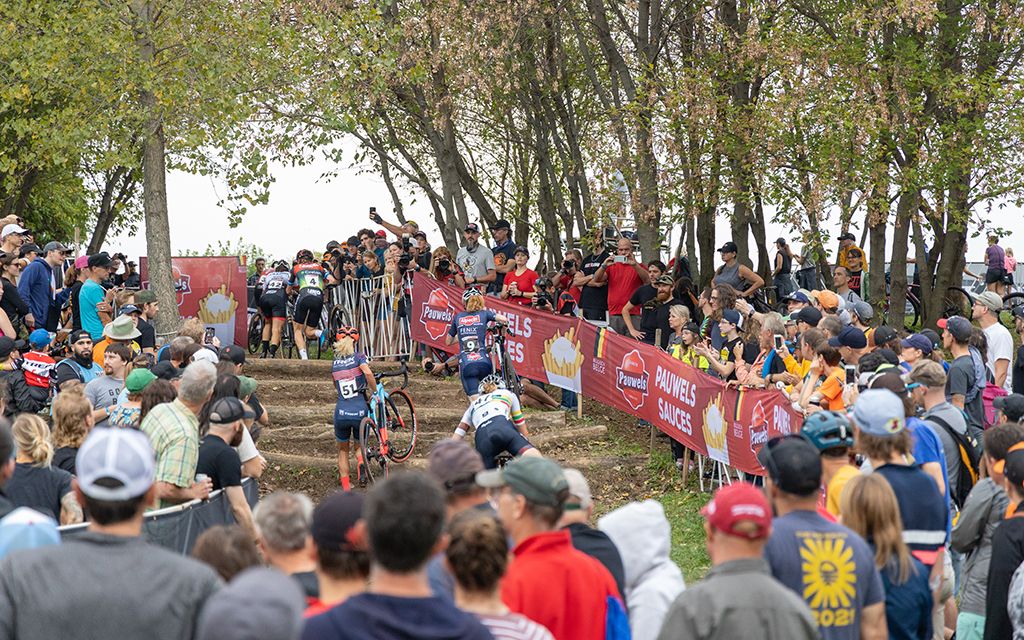 The Belgian stairs at the UCI Waterloo Cyclo-cross World Cup during the elite women