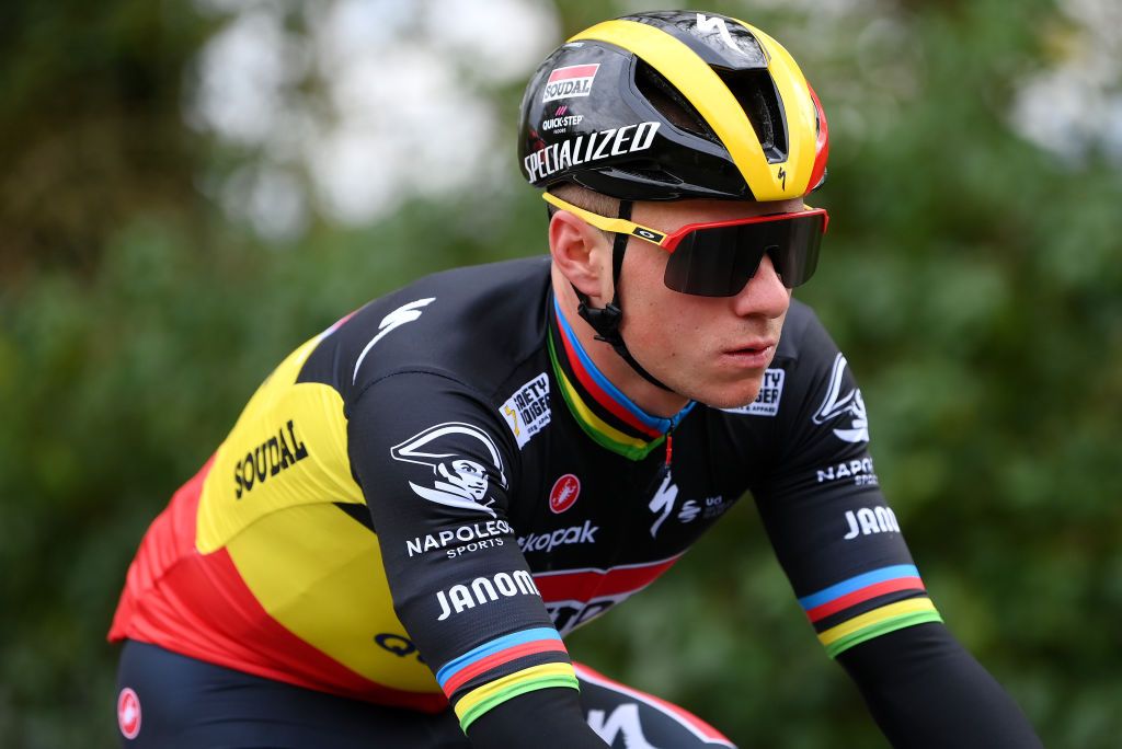 LES MUREAUX FRANCE MARCH 03 Remco Evenepoel of Belgium and Team Soudal Quick Step competes during the 82nd Paris Nice 2024 Stage 1 a 1577km stage from Les Mureaux to Les Mureaux UCIWT on March 03 2024 in Les Mureaux France Photo by Alex BroadwayGetty Images