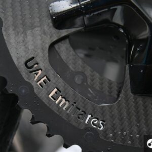 Tadej Pogacar is using a 55-tooth carbon fire chainring this spring