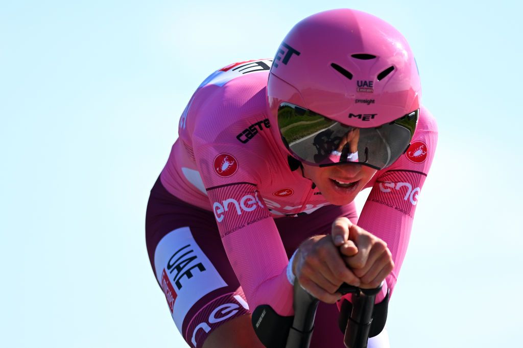 Tadej Pogacar during the stage 14 time trial at the Giro d