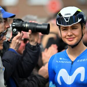DENAIN FRANCE APRIL 06 Emma Norsgaard of Denmark and Movistar Team prior to the 4th ParisRoubaix Femmes 2024 a 1485km one day race from Denain to Roubaix on UCIWWT April 06 2024 in Denain France Photo by Luc ClaessenGetty Images