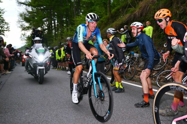 SANTUARIO DI OROPA ITALY MAY 05 Ben OConnor of Australia and Decathlon AG2R La Mondiale Team competes in Santuario di Oropa 1136m during the 107th Giro dItalia 2024 Stage 2 a 161km stage from San Francesco al Campo to Santuario di Oropa 1136m UCIWT on May 05 2024 in Santuario di Oropa Italy Photo by Tim de WaeleGetty Images