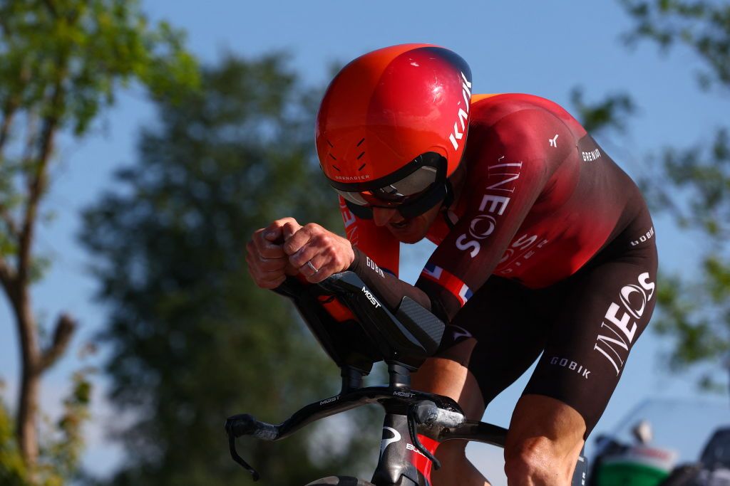 Geraint Thomas (Ineos Grenadiers) during his ride to fourth place on stage 14 of the Giro d